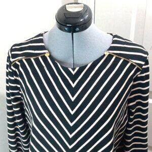 Anne Kline Striped A Symetric Tunic W/Faux Zippers.          Size Large